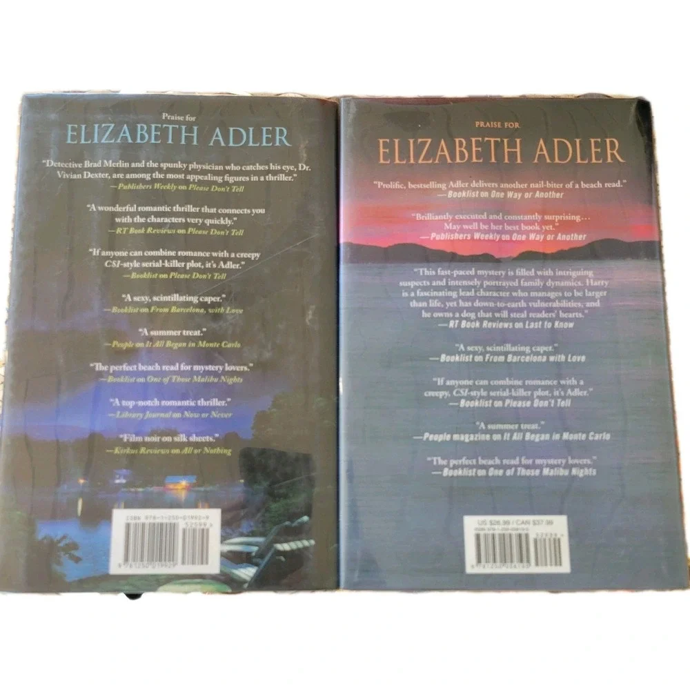 Elizabeth Adler Hardcover Book‎ Lot Last to Know The Charmers Mystery Romance...